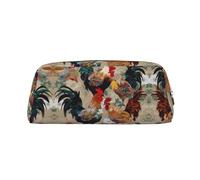 ESASAM Rooster and Chicken Print Leather Zipper Three-Dimensional Pencil Case, Simple and Elegant, Fashionable and Practical
