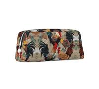 ESASAM Rooster and Chicken Print Leather Zipper Three-Dimensional Pencil Case, Simple and Elegant, Fashionable and Practical