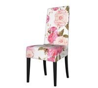 ESASAM Rose Flower Printed Dining Chair Protective Cover, Machine Washable, Suitable For Universal Armless Chairs