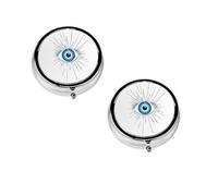 ESASAM Round Mini Medicine Box Evil Eye, Three Spaces, Light And Portable