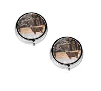 ESASAM Round Mini Medicine Box Free Whitetail Deer, Three Spaces, Light And Portable