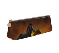 ESASAM Running Black Horses Leather Triangular Pencil Case, Lightweight and Cute, with Large Capacity