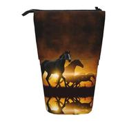 ESASAM Running Black Horses Vertical Retractable Pencil Case, Easy to Use, Adjustable Size According to Needs