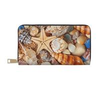ESASAM Seashell Landscape On The Beach Long Imitation Leather Wallet, Stylish, Practical, and Durable