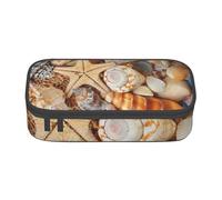 ESASAM Seashell Landscape On The Beach Print Pencil Case Spacious Oxford Cloth Storage with Multiple Compartments