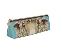 ESASAM Sheep Head Retro Animal Leather Triangular Pencil Case, Lightweight and Cute, with Large Capacity