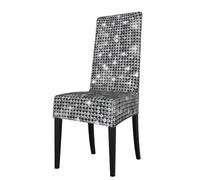 ESASAM Silver Sequin Sparkle Pattern Printed Dining Chair Protective Cover, Machine Washable, Suitable For Universal Armless Chairs