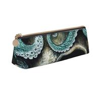 ESASAM Skull Octopus Art Leather Triangular Pencil Case, Lightweight and Cute, with Large Capacity