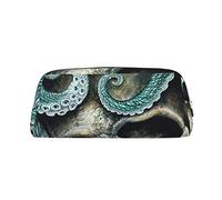 ESASAM Skull Octopus Art Leather Zipper Three-Dimensional Pencil Case, Simple and Elegant, Fashionable and Practical