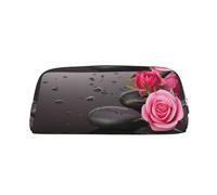 ESASAM Spa Stone and Rose Flowers Leather Zipper Three-Dimensional Pencil Case, Simple and Elegant, Fashionable and Practical