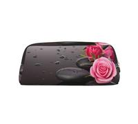 ESASAM Spa Stone and Rose Flowers Leather Zipper Three-Dimensional Pencil Case, Simple and Elegant, Fashionable and Practical