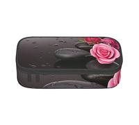 ESASAM Spa Stone and Rose Flowers Print Pencil Case Spacious Oxford Cloth Storage with Multiple Compartments