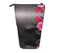 ESASAM Spa Stone and Rose Flowers Vertical Retractable Pencil Case, Easy to Use, Adjustable Size According to Needs