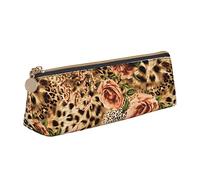 ESASAM Striped Leopard Leather Triangular Pencil Case, Lightweight and Cute, with Large Capacity