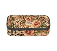 ESASAM Striped Leopard Print Pencil Case Spacious Oxford Cloth Storage with Multiple Compartments