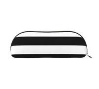 ESASAM Stripes Black White Leather Semi-Circular Storage Bag, Semi-Circular Shape, Simple and Fashionable