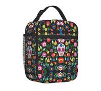 ESASAM Sugar Horror Skull and Flowers Print Stylish Lunchbag – Full-Print Design Oxford Cloth Lunch Bag, Durable and Insulated for Food and Beverages