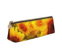 ESASAM Sunflower Leather Triangular Pencil Case, Lightweight and Cute, with Large Capacity