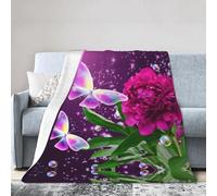 ESASAM Super Soft Flannel Blanket Beautiful Purple Butterfly Floral, Warm And Not Pilling, Super Light