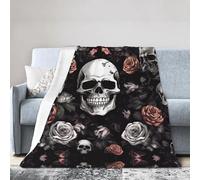 ESASAM Super Soft Flannel Blanket Black Floral Halloween Skull, Warm And Not Pilling, Super Light