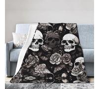 ESASAM Super Soft Flannel Blanket Black Floral Skull, Warm And Not Pilling, Super Light