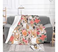 ESASAM Super Soft Flannel Blanket Corgi Floral Flowers, Durable, Comfortable And Fashionable, With Excellent Hand Feeling