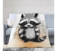 ESASAM Super Soft Flannel Blanket Cute Raccoon, Warm And Not Pilling, Super Light