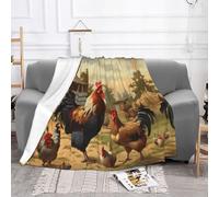 ESASAM Super Soft Flannel Blanket Farm Print Chicken And Rooster, Durable, Comfortable And Fashionable, With Excellent Hand Feeling