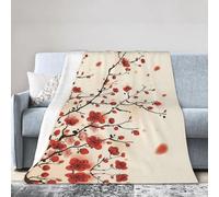 ESASAM Super Soft Flannel Blanket Japanese Spring Plum Floral, Warm And Not Pilling, Super Light