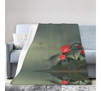ESASAM Super Soft Flannel Blanket Lotus Flower And Dragonfly, Warm And Not Pilling, Super Light
