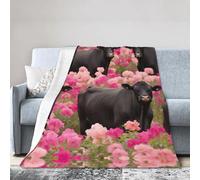 ESASAM Super Soft Flannel Blanket Pink Flower Show Steer Cows Cattle, Warm And Not Pilling, Super Light