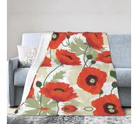 ESASAM Super Soft Flannel Blanket Poppy Flower Pattern, Warm And Not Pilling, Super Light