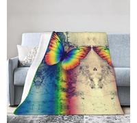 ESASAM Super Soft Flannel Blanket Rainbow Butterfly, Warm And Not Pilling, Super Light