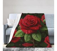 ESASAM Super Soft Flannel Blanket Red Rose 2, Warm And Not Pilling, Super Light
