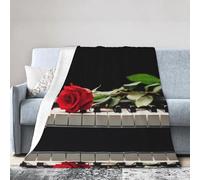 ESASAM Super Soft Flannel Blanket Red Rose On Piano, Warm And Not Pilling, Super Light