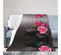 ESASAM Super Soft Flannel Blanket Spa Stone And Rose Flowers, Warm And Not Pilling, Super Light