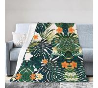 ESASAM Super Soft Flannel Blanket Tropical Summer Hawaiian Flower Palm Leaves, Warm And Not Pilling, Super Light