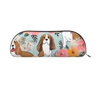ESASAM Sweet Basset Hound Florals Leather Semi-Circular Storage Bag, Semi-Circular Shape, Simple and Fashionable
