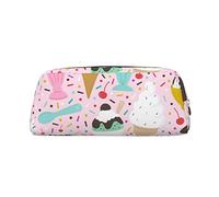 ESASAM Sweet Ice Cream Leather Zipper Three-Dimensional Pencil Case, Simple and Elegant, Fashionable and Practical