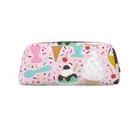 ESASAM Sweet Ice Cream Leather Zipper Three-Dimensional Pencil Case, Simple and Elegant, Fashionable and Practical