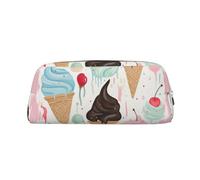 ESASAM Sweet Ice Cream Leather Zipper Three-Dimensional Pencil Case, Simple and Elegant, Fashionable and Practical