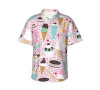 ESASAM Sweet Ice Cream Men's Hawaiian Shirt â€“ Tropical Print Button Down Short Sleeve Beach Shirt, Beach Party Shirt, Vacation Shirt, Short Sleeve Shirt, Casual Shirt