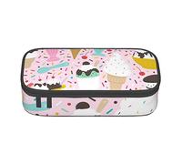 ESASAM Sweet Ice Cream Print Pencil Case Spacious Oxford Cloth Storage with Multiple Compartments