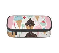 ESASAM Sweet Ice Cream Print Pencil Case Spacious Oxford Cloth Storage with Multiple Compartments