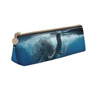 ESASAM Swimming African Elephant Leather Triangular Pencil Case, Lightweight and Cute, with Large Capacity