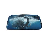 ESASAM Swimming African Elephant Leather Zipper Three-Dimensional Pencil Case, Simple and Elegant, Fashionable and Practical