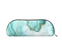 ESASAM Teal and Gold Marble Leather Semi-Circular Storage Bag, Semi-Circular Shape, Simple and Fashionable