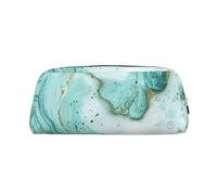 ESASAM Teal and Gold Marble Leather Zipper Three-Dimensional Pencil Case, Simple and Elegant, Fashionable and Practical