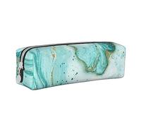 ESASAM Teal and Gold Marble Leather Zipper Three-Dimensional Pencil Case, Simple and Elegant, Fashionable and Practical