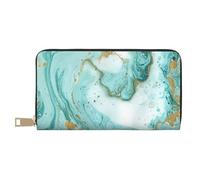 ESASAM Teal and Gold Marble Long Imitation Leather Wallet, Stylish, Practical, and Durable